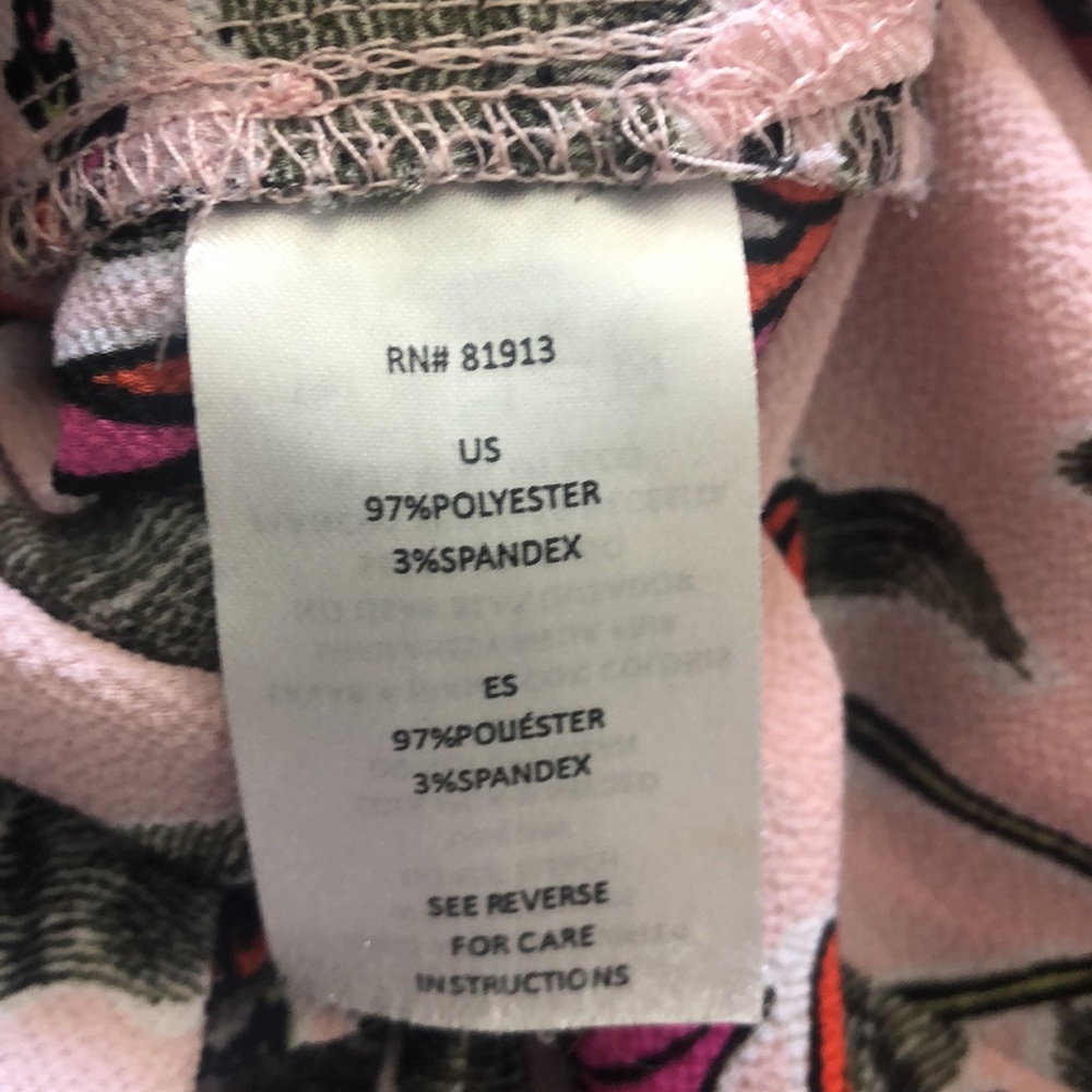 Pink floral lightweight sleeveless top. Triangle cutout at neckline. Medium - Picture 5 of 5